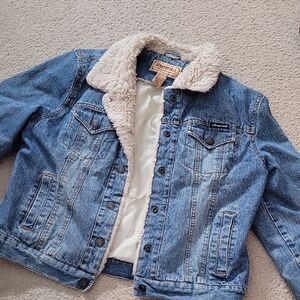 Women's Aeropostale Light Blue Denim Jacket with Sherpa Collar